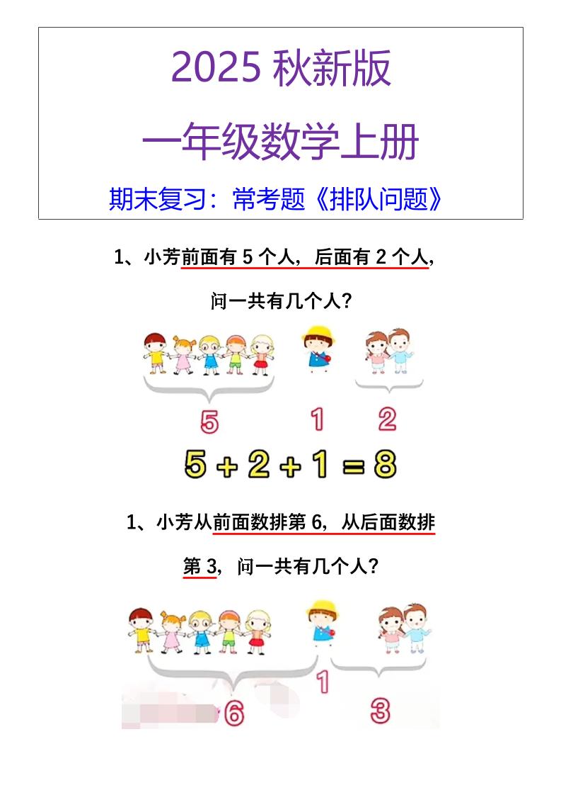 【2025秋新版】一年级数学上册期末复习：常考题《排队问题》 - 奥一学习网 WWW.AYW.CC