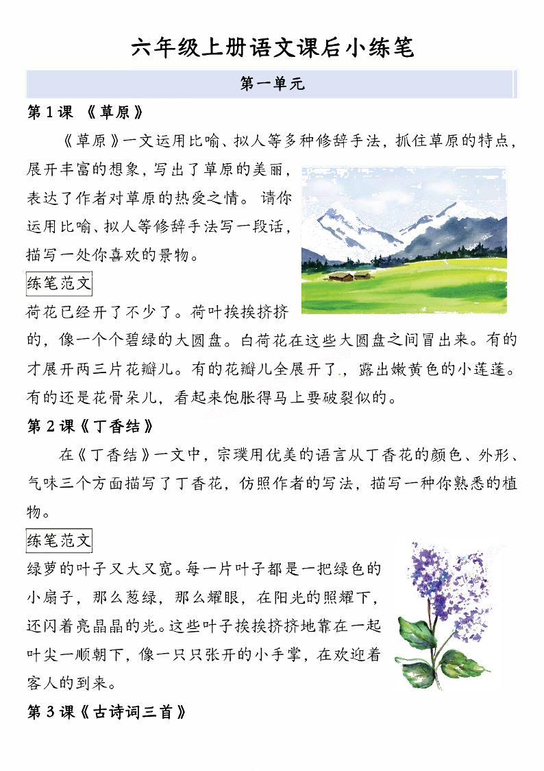六年级上册语文课后小练笔6页 - 奥一学习网 WWW.AYW.CC
