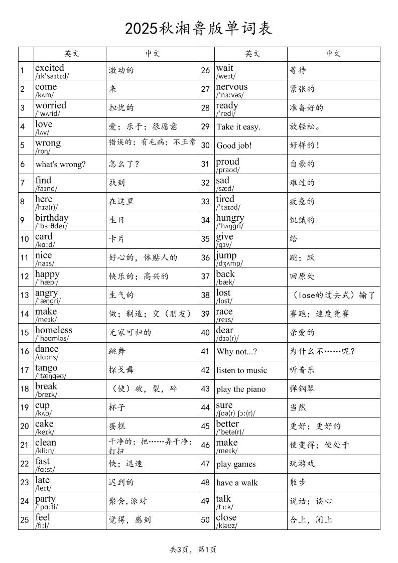 2025秋四年级上册英语湘鲁版单词表 - 奥一学习网 WWW.AYW.CC