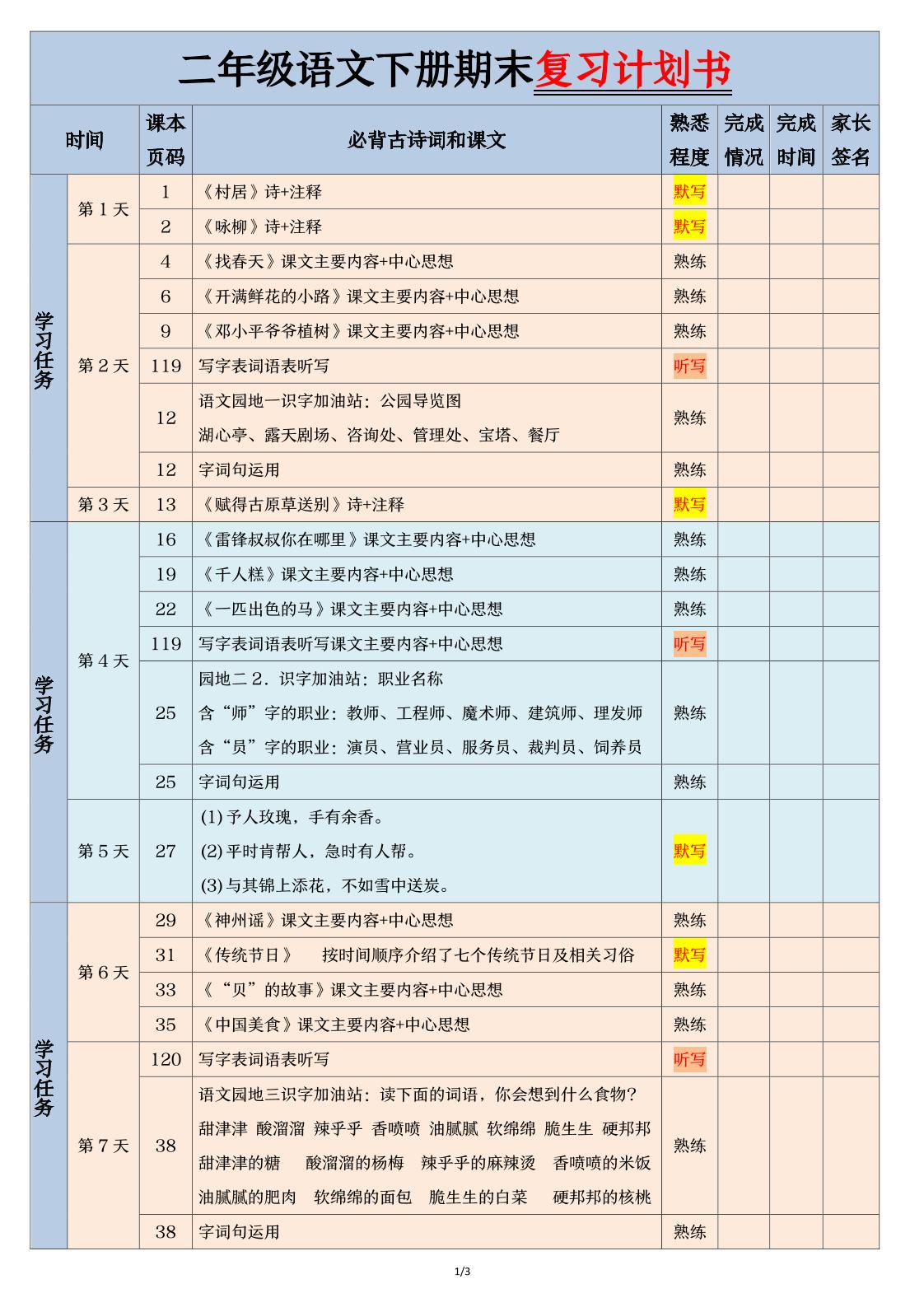 二年级下册语文【期末三轮复习法闯关表】（3页） - 奥一学习网 WWW.AYW.CC