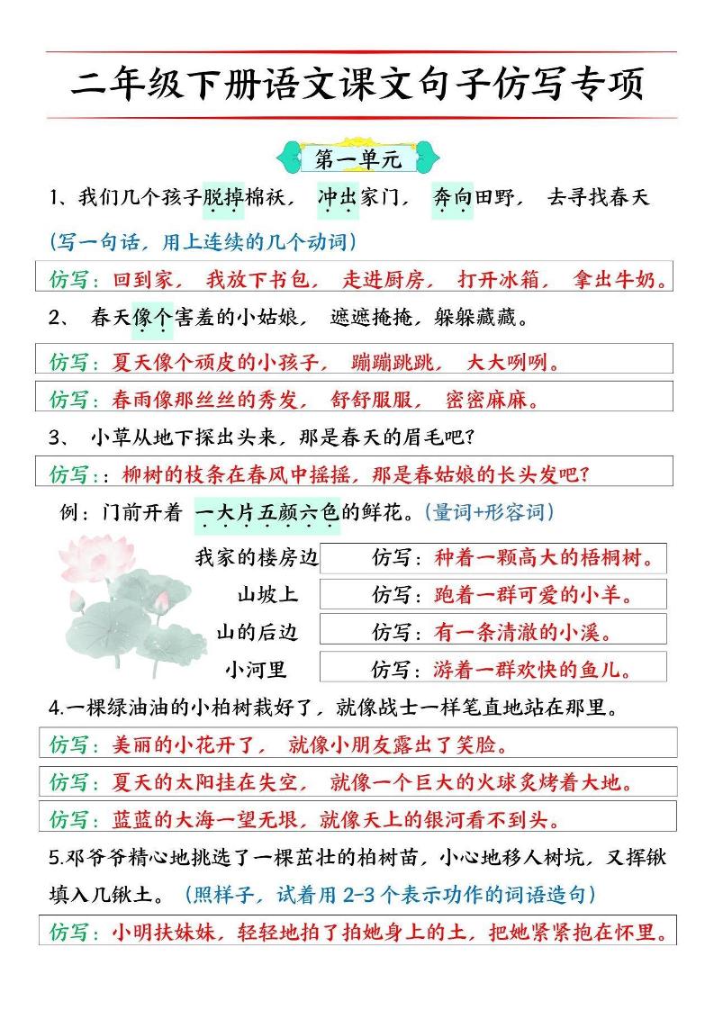 二年级下册语文【必考仿写句子】读背版 - 奥一学习网 WWW.AYW.CC