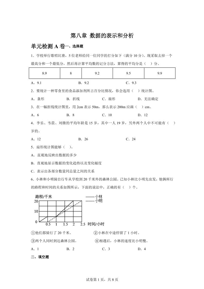 五年级下册数学第八章数据的表示和分析单元检测（A卷） - 奥一学习网 WWW.AYW.CC