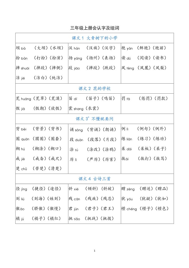 三年级上册语文-识字表注音组词 - 奥一学习网 WWW.AYW.CC