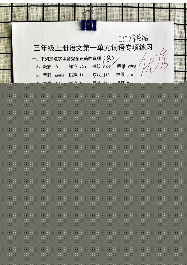 三年级上册语文第一单元词语专项答案 - 奥一学习网 WWW.AYW.CC