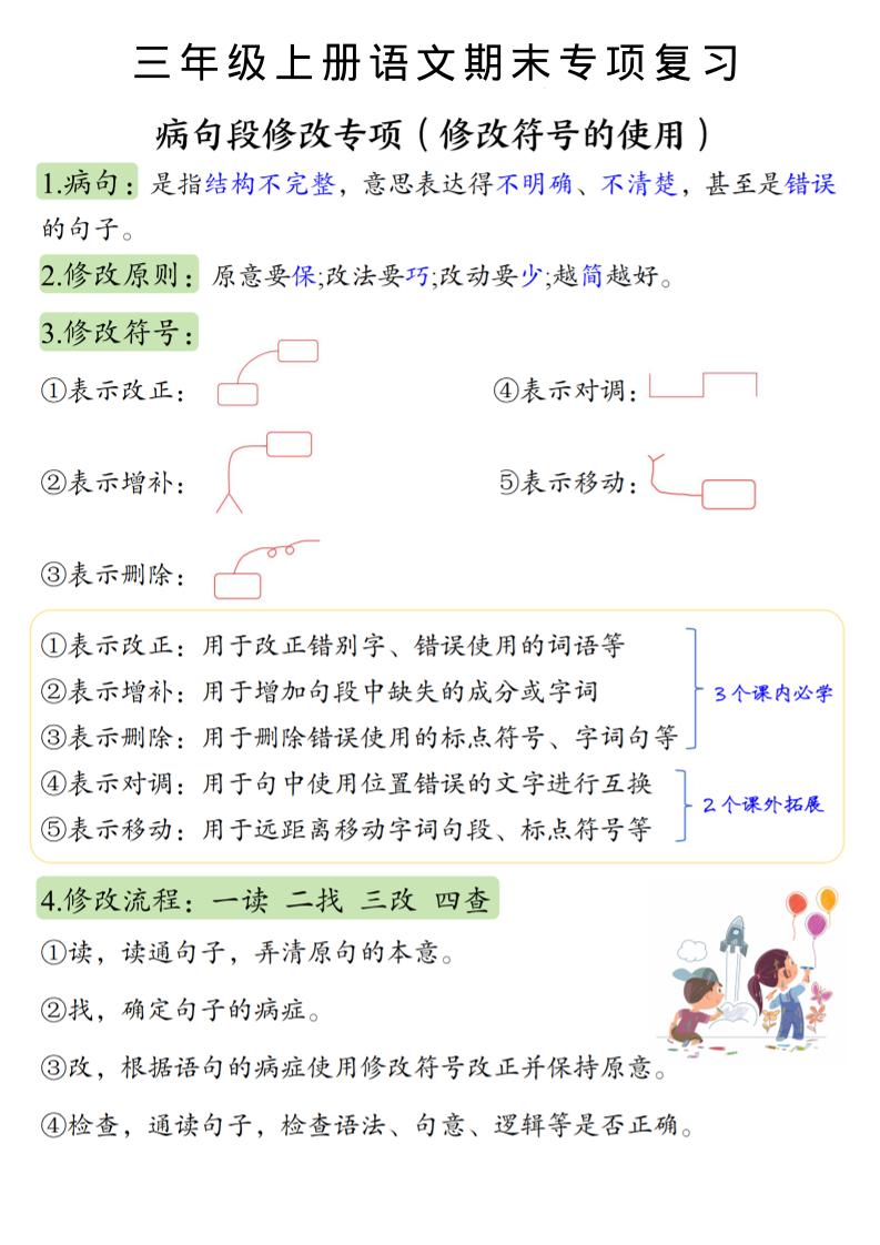 三年级上册语文必考重点病句段修改符号方法及练习 - 奥一学习网 WWW.AYW.CC