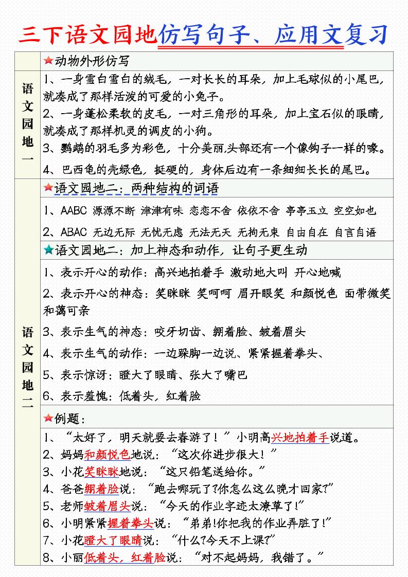 三年级下语文1-8单元语文园地句子仿写+应用文专练 - 奥一学习网 WWW.AYW.CC