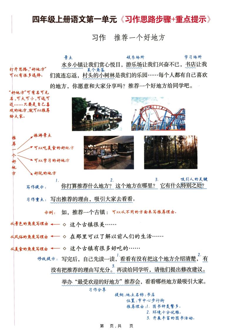 四年级上册语文1-8单元习作思路步骤+重点提示+优秀范文（16页） - 奥一学习网 WWW.AYW.CC