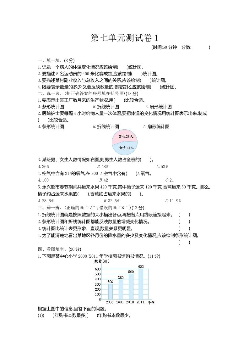 五年级下册（54制）青岛版数学第七单元检测-1 - 奥一学习网 WWW.AYW.CC
