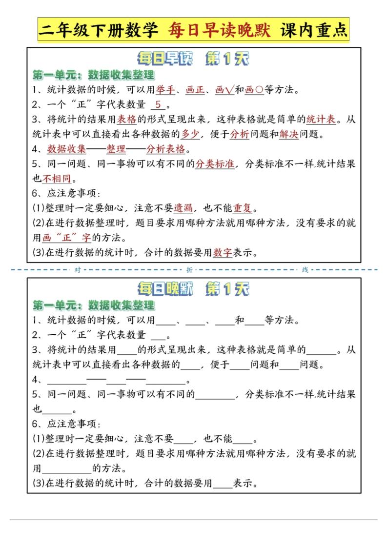 二年级下数学重点每日早读晚默（14页）-高清无水印完整版本 - 奥一学习网 WWW.AYW.CC