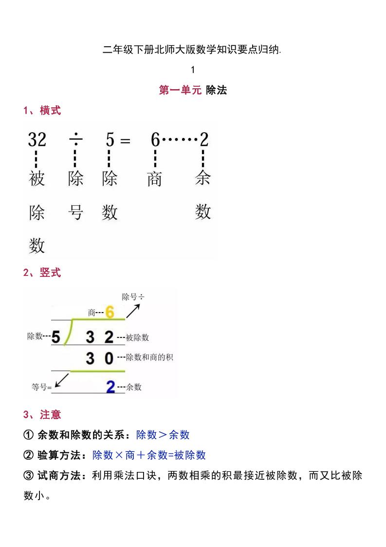 二年级下册北师大版数学知识要点归纳 - 奥一学习网 WWW.AYW.CC