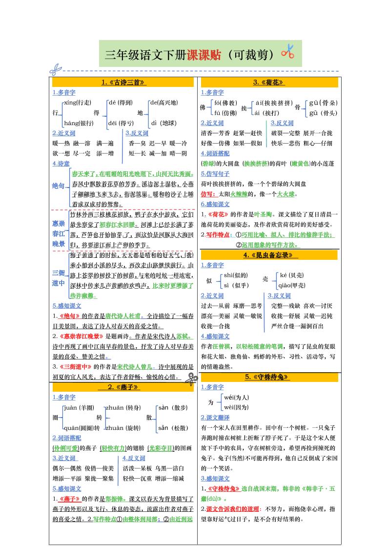 【课课贴彩色版（完整28课）】三年级下册语文 - 奥一学习网 WWW.AYW.CC