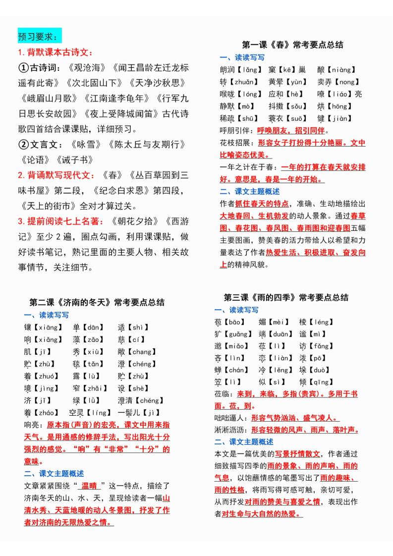 七年级上语文课课贴 - 奥一学习网 WWW.AYW.CC