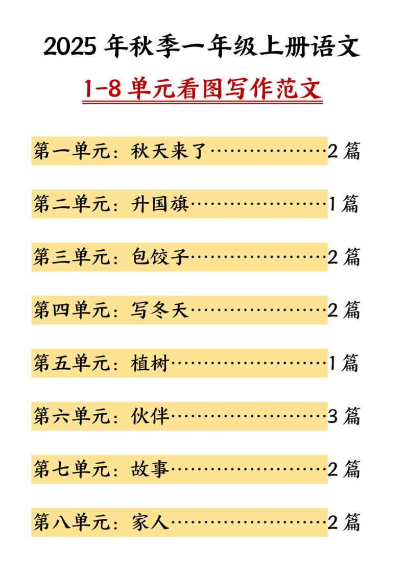 一年级上语文1-8单元看图写作范文 - 奥一学习网 WWW.AYW.CC