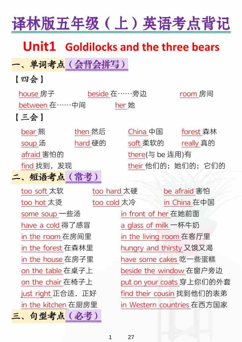 五年级上英语考点背记《译林版》 - 奥一学习网 WWW.AYW.CC