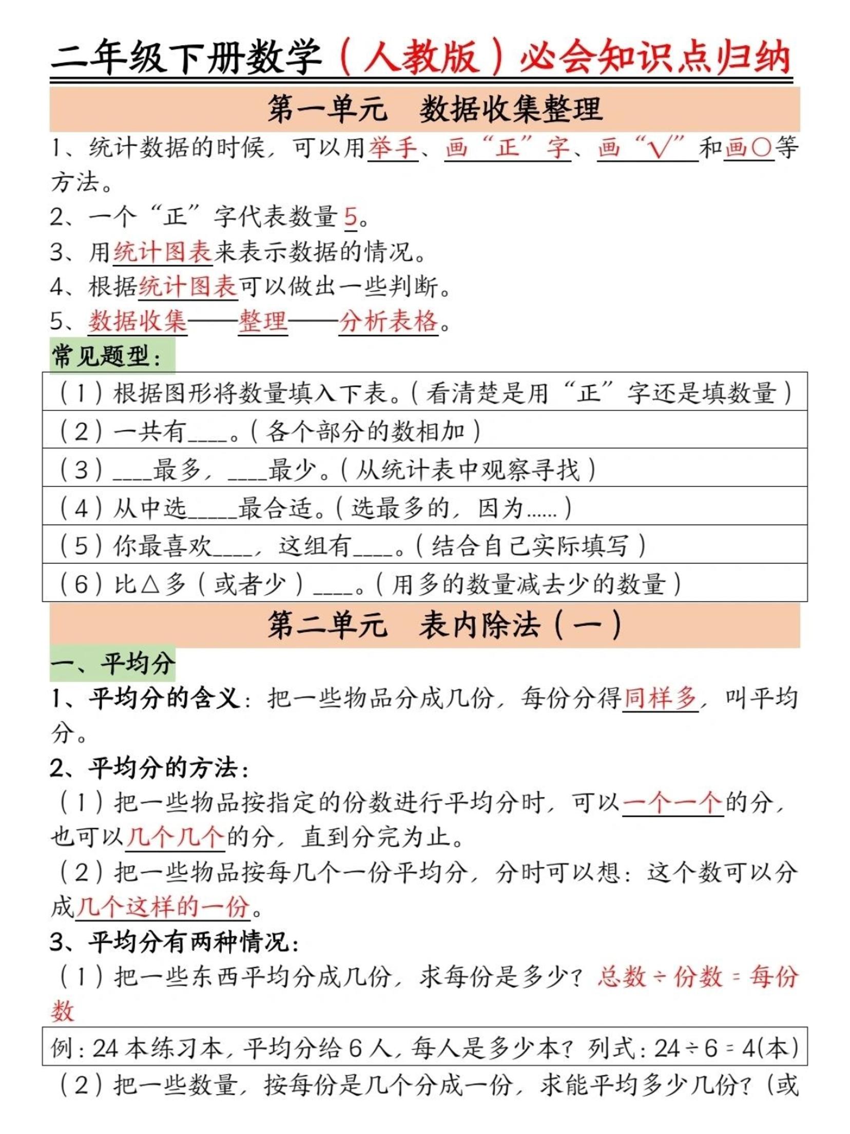 二年级下数学必背知识点归纳《人教版》 - 奥一学习网 WWW.AYW.CC