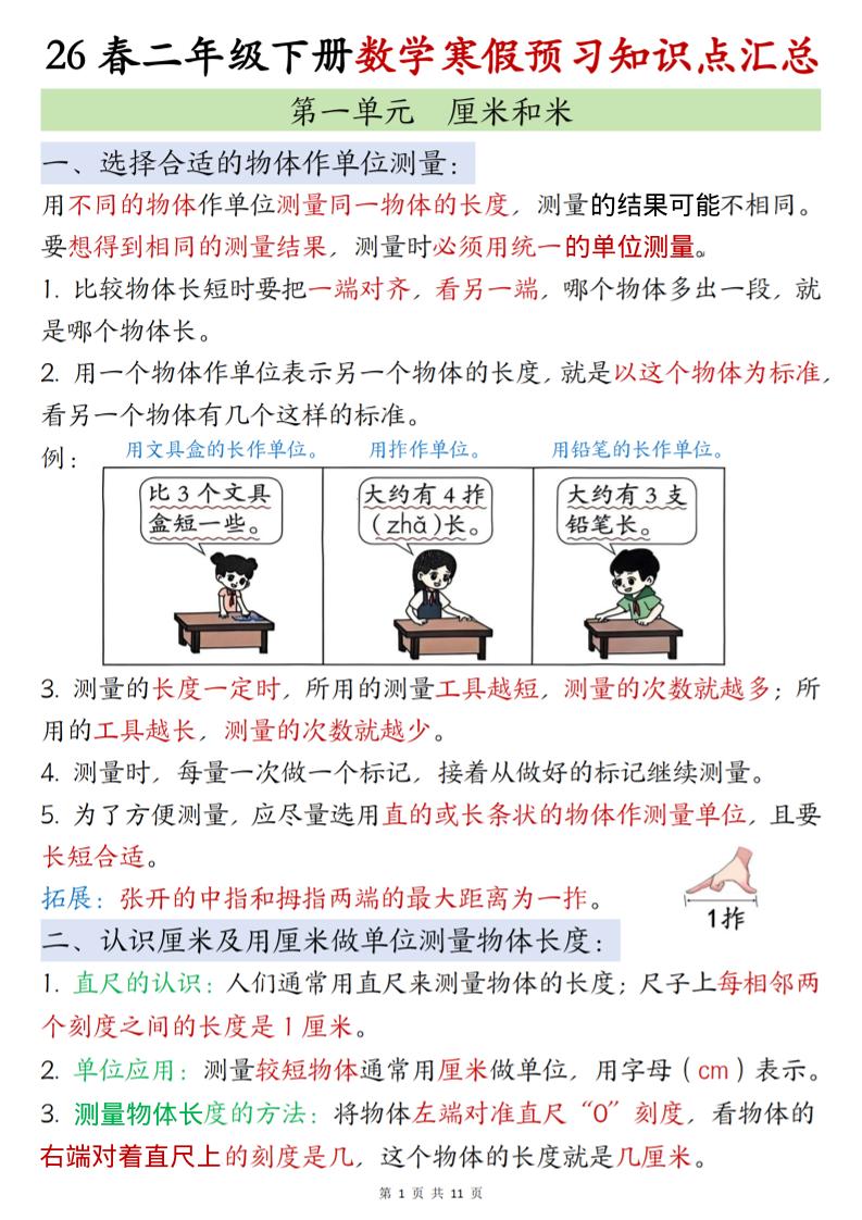 二年级下数学寒假预习知识点清单《苏教版》 - 奥一学习网 WWW.AYW.CC