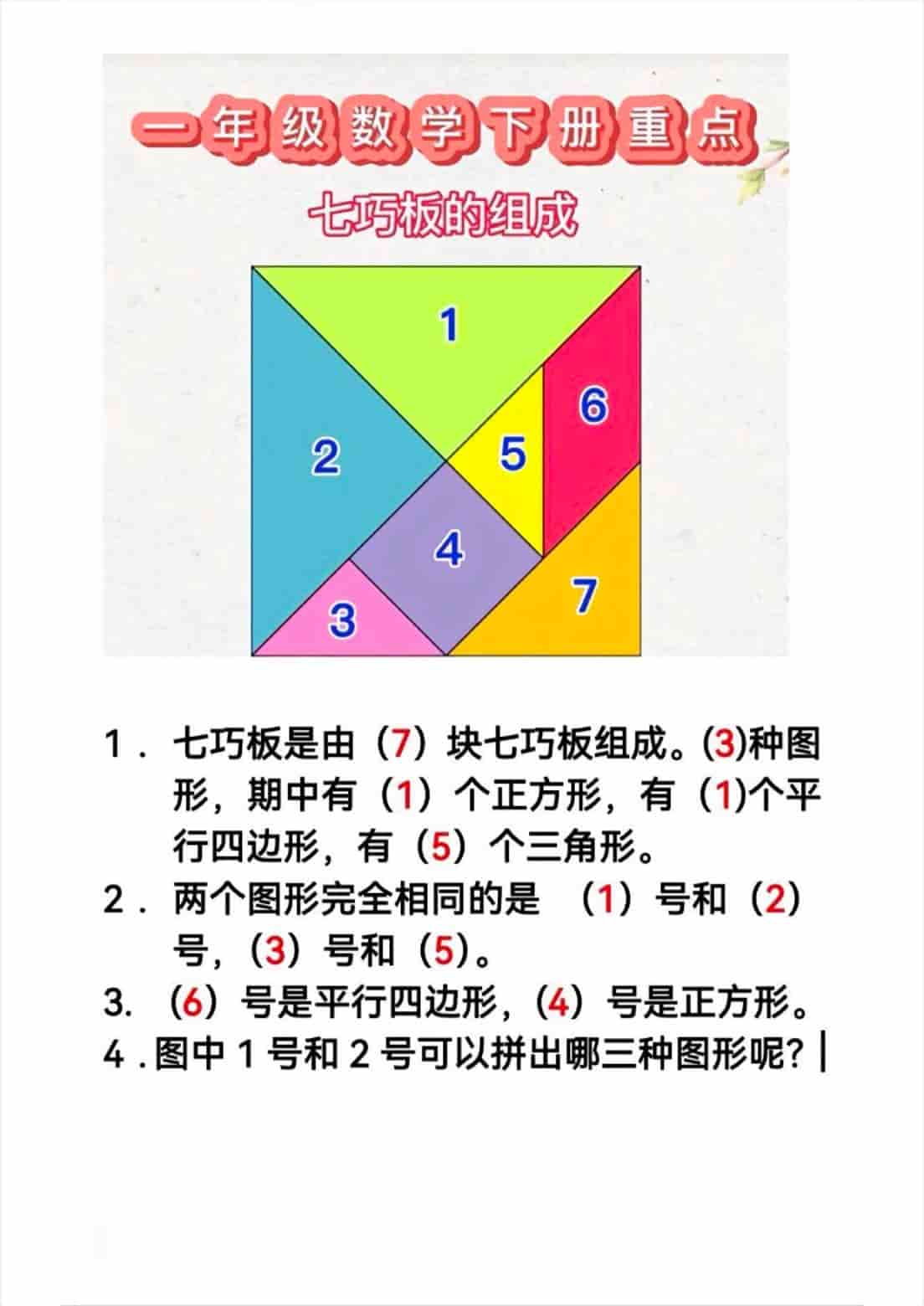 一年级下数学必考重点知识 - 奥一学习网 WWW.AYW.CC