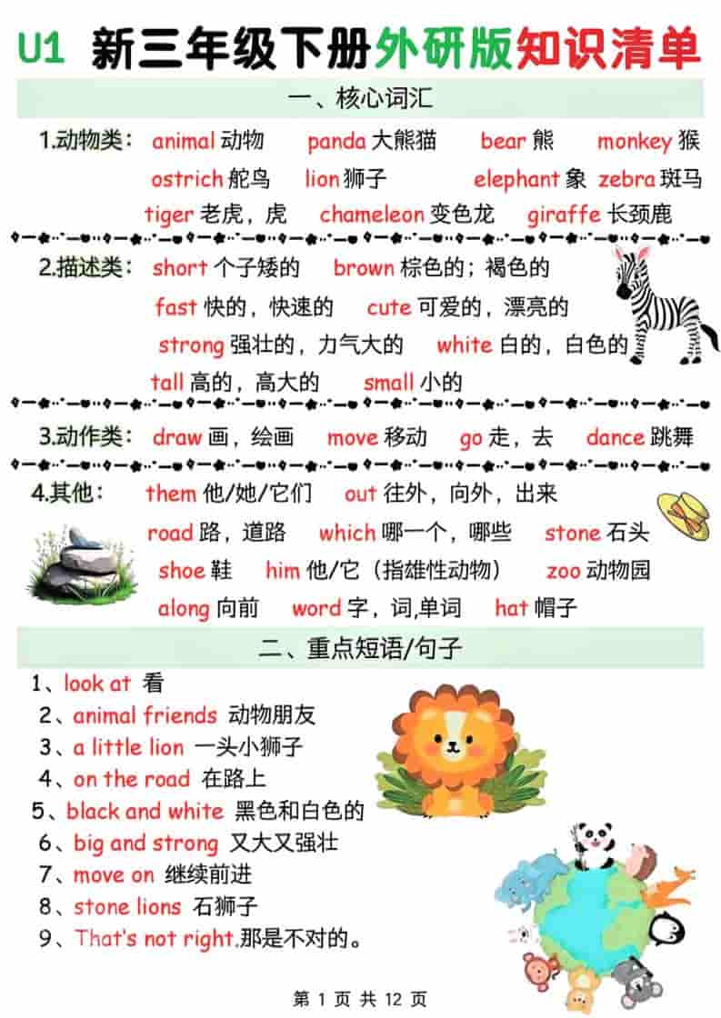三年级下英语Unit1-6知识清单《外研版（三起）》 - 奥一学习网 WWW.AYW.CC