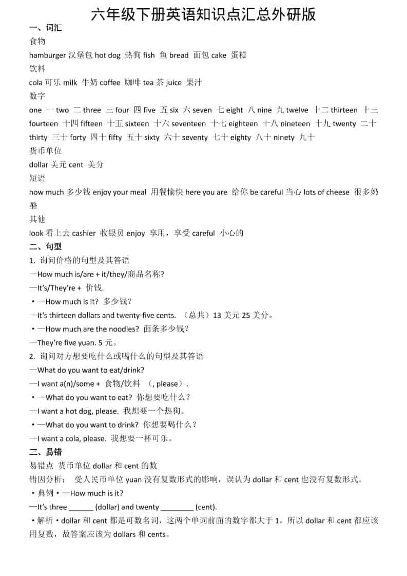 六年级下英语知识点汇总《外研版》 - 奥一学习网 WWW.AYW.CC