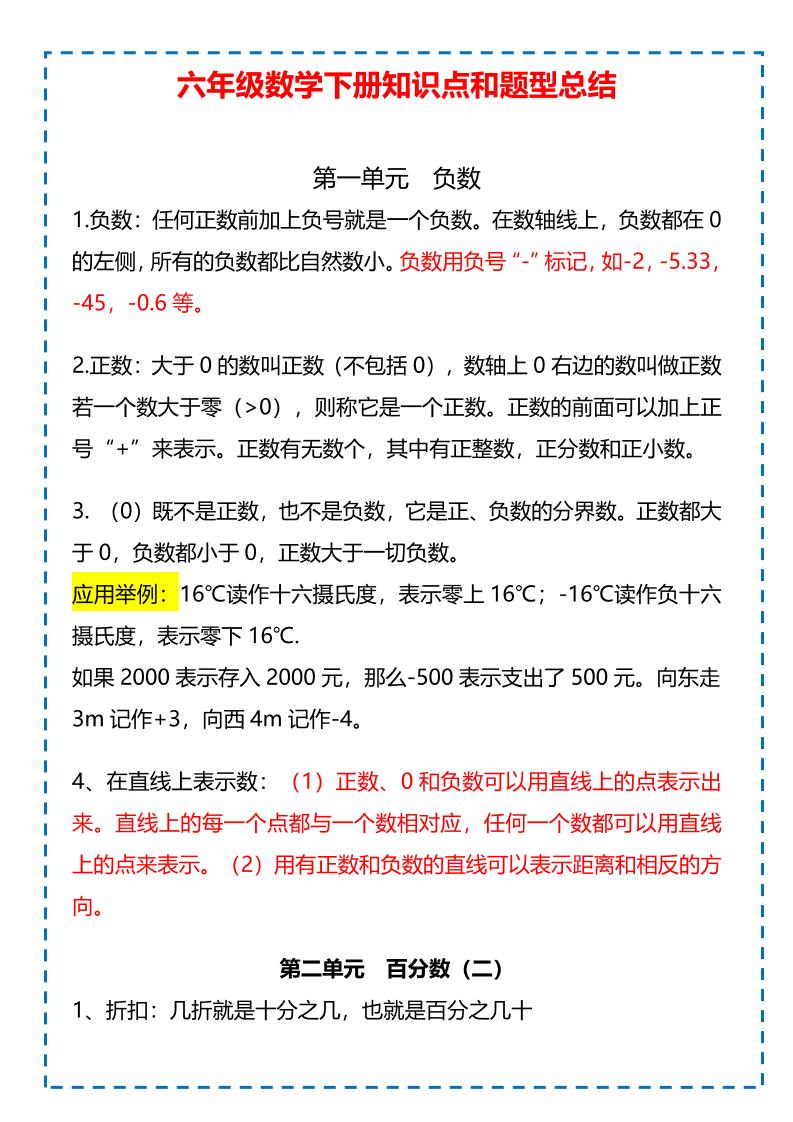 六年级下数学下册知识点题型总结 - 奥一学习网 WWW.AYW.CC