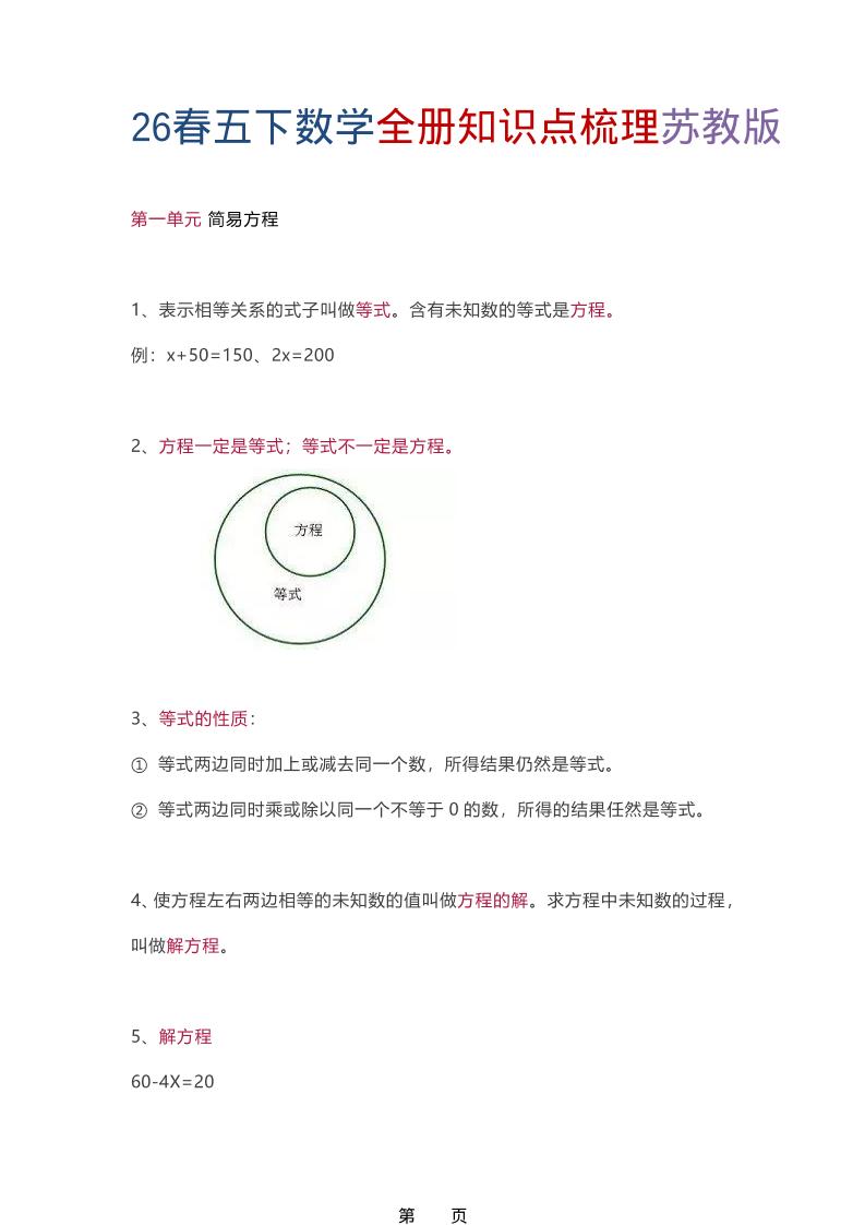 26春五年级下数学全册知识点梳理《苏教版》 - 奥一学习网 WWW.AYW.CC