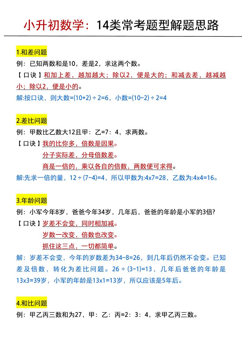 六年级下数学小升初：14类常考题型解题思路 - 奥一学习网 WWW.AYW.CC