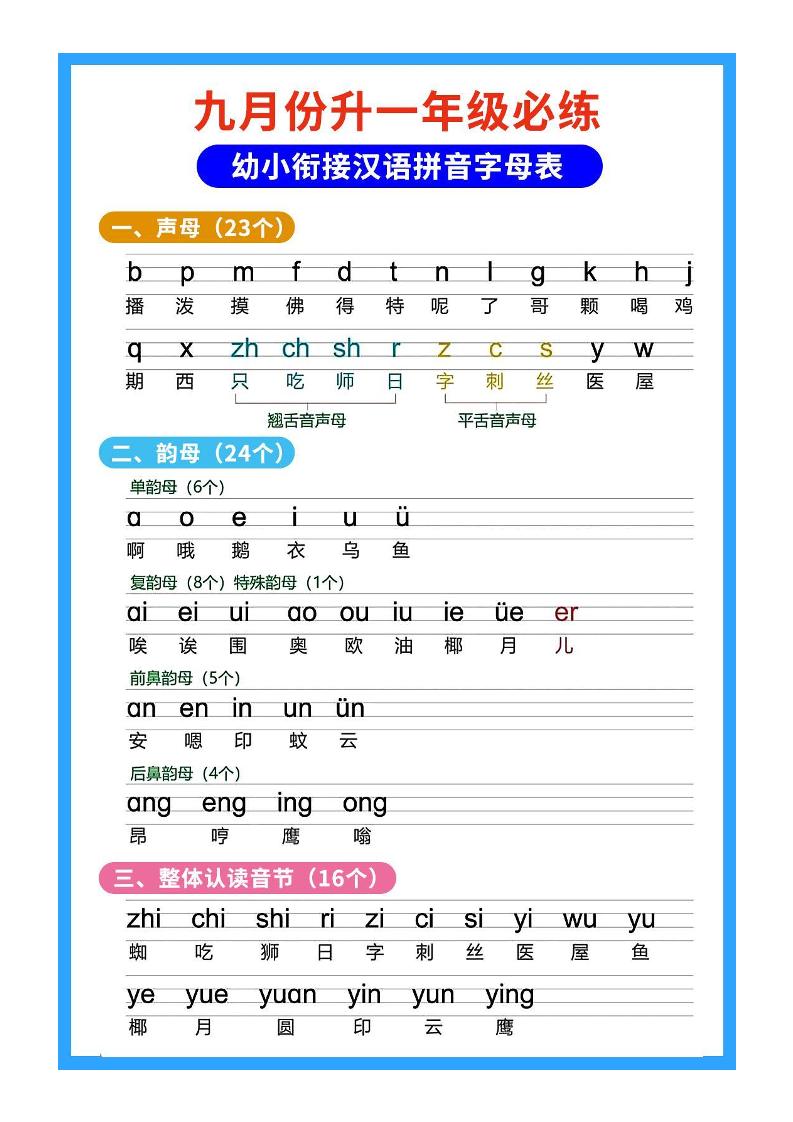 一年级上语文必练幼小衔接汉语拼音字母表 - 奥一学习网 WWW.AYW.CC